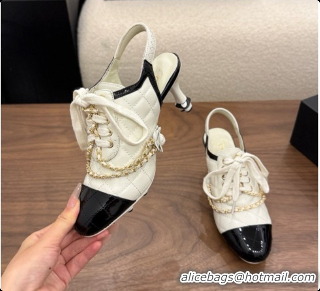 Buy Discount Chanel Slingbacks Pumps in Calfskin & Patent Leather CH091025 White 2026