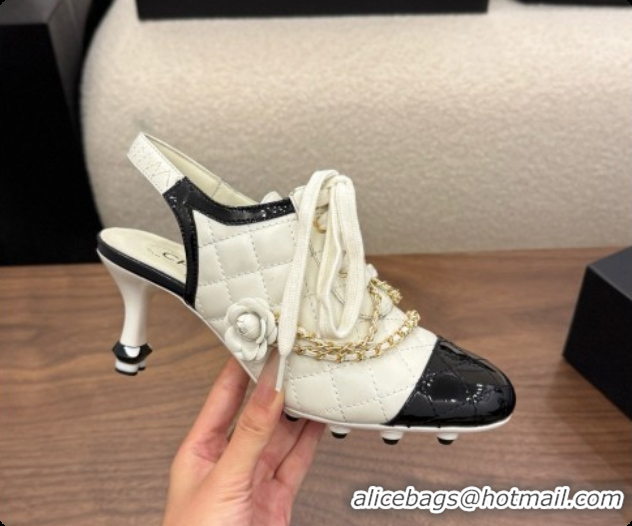 Buy Discount Chanel Slingbacks Pumps in Calfskin & Patent Leather CH091025 White 2026