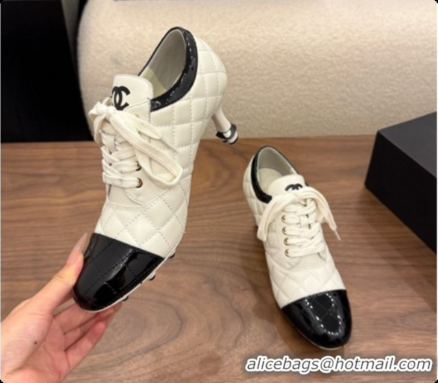 Duplicate Chanel Lace-up Pumps in Calfskin & Patent Leather CH091029 White 2026