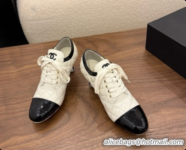 Duplicate Chanel Lace-up Pumps in Calfskin & Patent Leather CH091029 White 2026