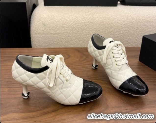 Duplicate Chanel Lace-up Pumps in Calfskin & Patent Leather CH091029 White 2026