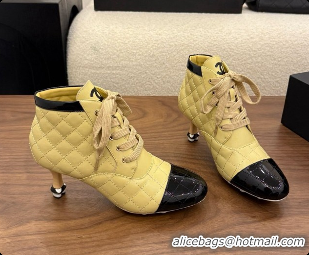 Top Design Chanel Lace-up Boots in Calfskin & Patent Leather CH091030 Beige 2026