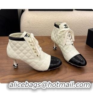 Grade Chanel Lace-up Boots in Calfskin & Patent Leather CH091031 White 2026 