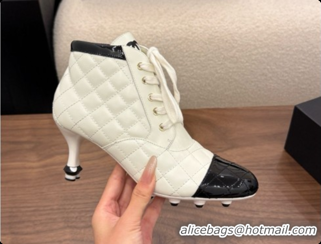Grade Chanel Lace-up Boots in Calfskin & Patent Leather CH091031 White 2026 