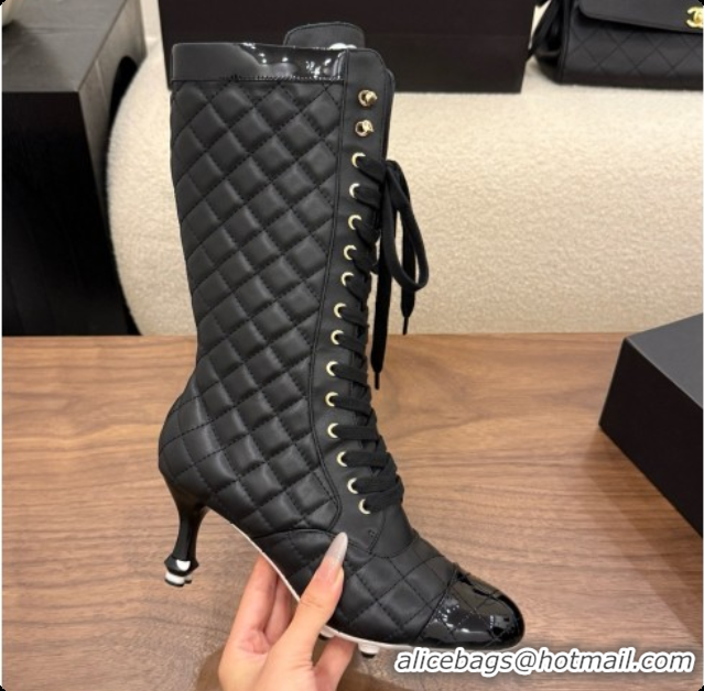 Charming Chanel Lace-up Boots in Calfskin & Patent Leather CH091032 Black 2026