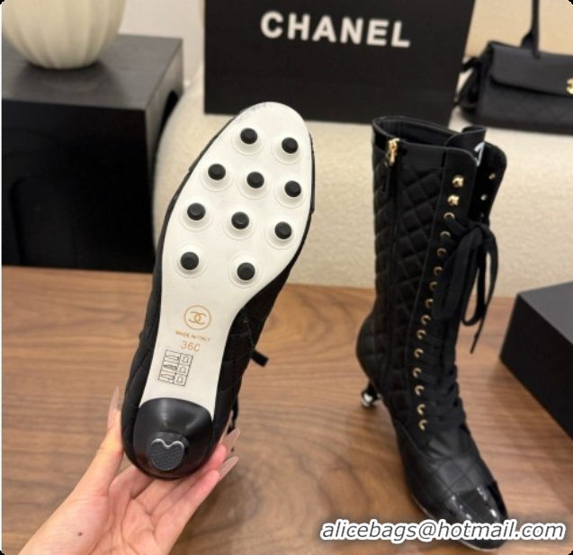 Charming Chanel Lace-up Boots in Calfskin & Patent Leather CH091032 Black 2026