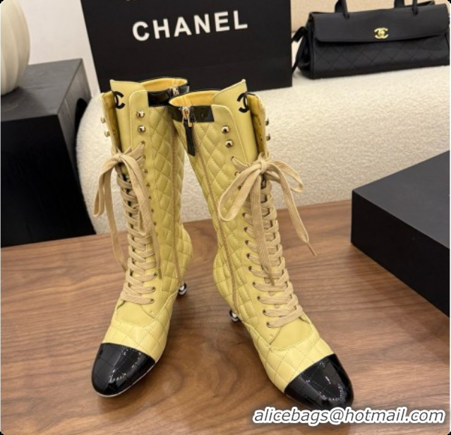 Luxury Discount Chanel Lace-up Boots in Calfskin & Patent Leather CH091033 Beige 2026