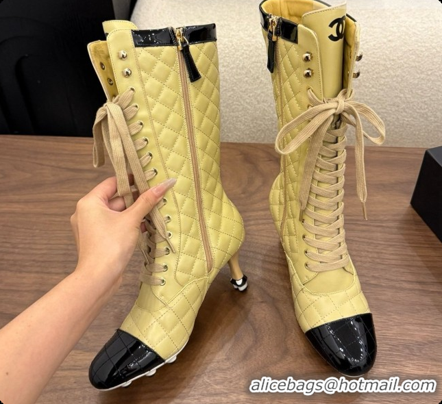 Luxury Discount Chanel Lace-up Boots in Calfskin & Patent Leather CH091033 Beige 2026