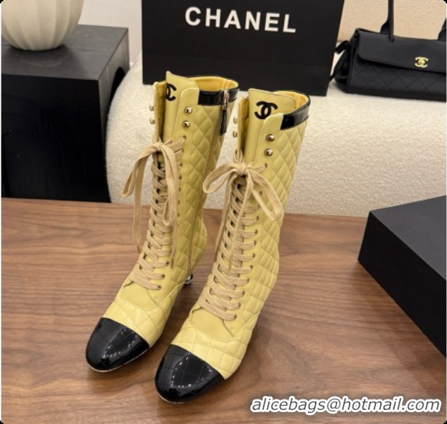 Luxury Discount Chanel Lace-up Boots in Calfskin & Patent Leather CH091033 Beige 2026