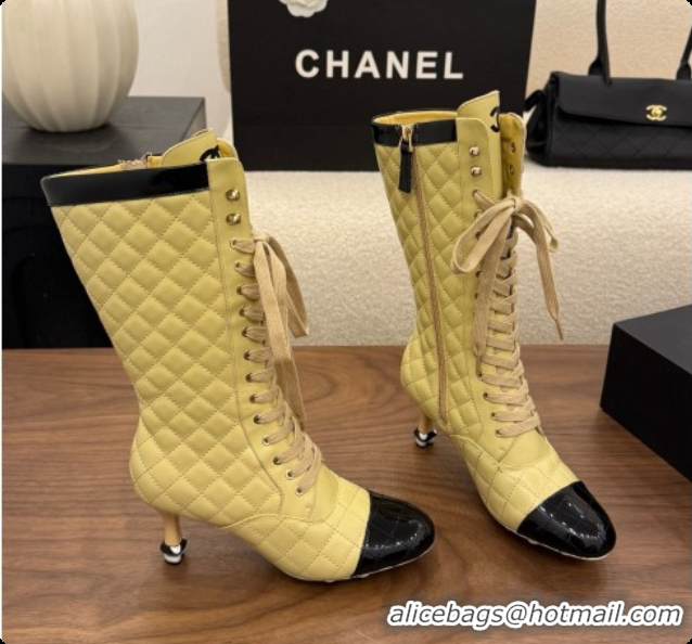 Luxury Discount Chanel Lace-up Boots in Calfskin & Patent Leather CH091033 Beige 2026