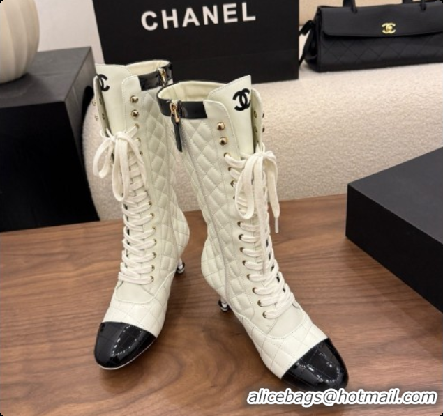 Best Product Chanel Lace-up Boots in Calfskin & Patent Leather CH091034 White 2026
