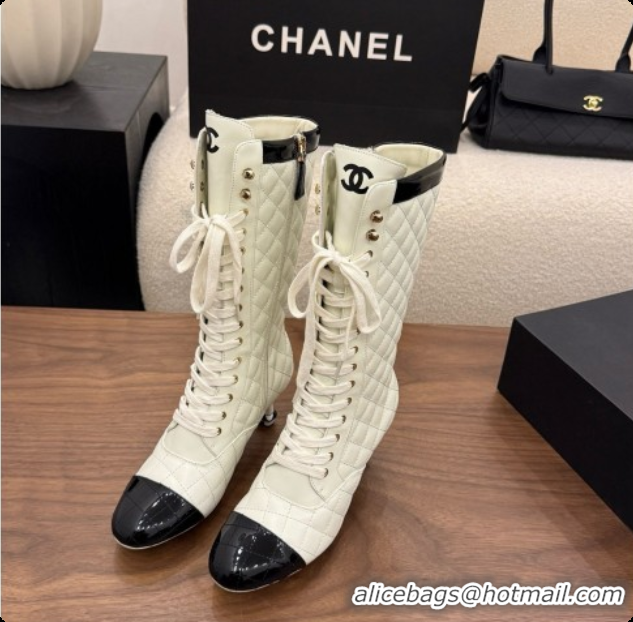 Best Product Chanel Lace-up Boots in Calfskin & Patent Leather CH091034 White 2026