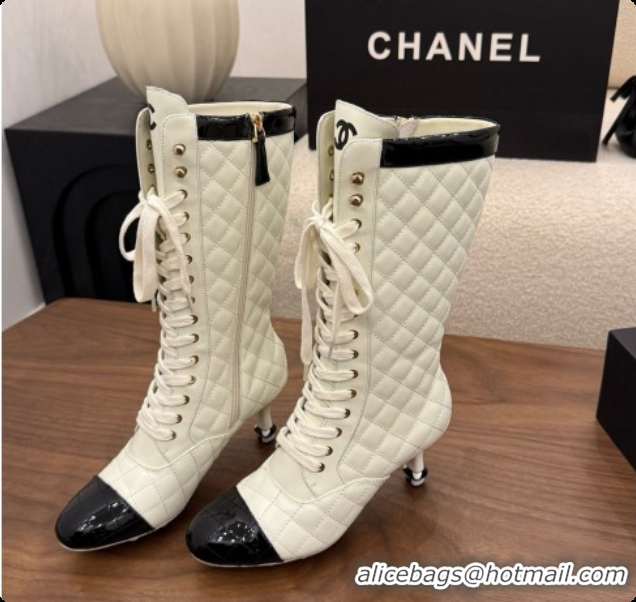 Best Product Chanel Lace-up Boots in Calfskin & Patent Leather CH091034 White 2026