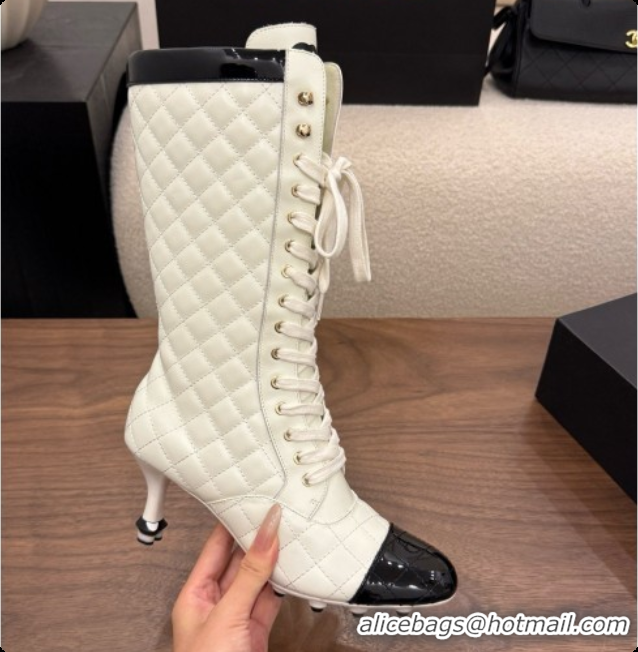 Best Product Chanel Lace-up Boots in Calfskin & Patent Leather CH091034 White 2026