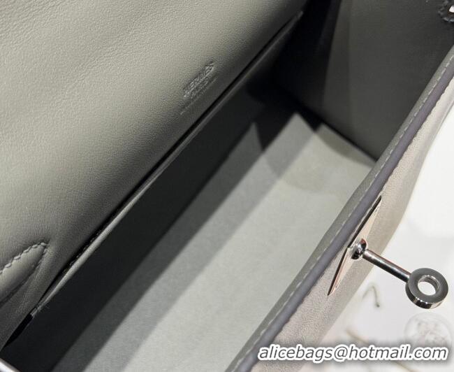 Spot Bulk Hermes Kelly Pochette Swift Bag 22cm in Cow Leather 0414 Tin Grey 2026 (Half Handmade)