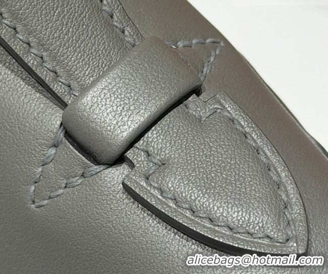 Spot Bulk Hermes Kelly Pochette Swift Bag 22cm in Cow Leather 0414 Tin Grey 2026 (Half Handmade)