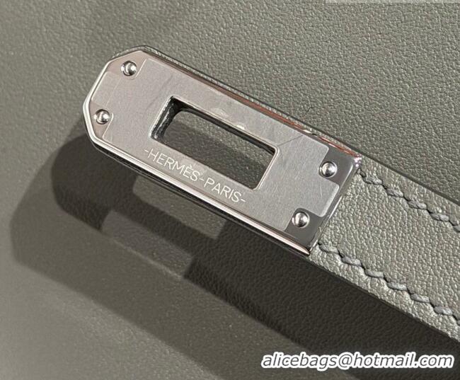 Spot Bulk Hermes Kelly Pochette Swift Bag 22cm in Cow Leather 0414 Tin Grey 2026 (Half Handmade)