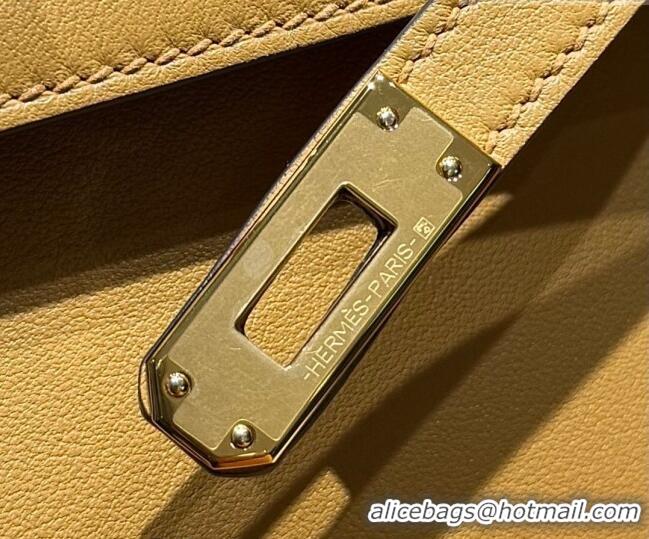 Cheapest Hermes Kelly Pochette Swift Bag 22cm in Cow Leather 0414 Milk Tea 2026 (Half Handmade)