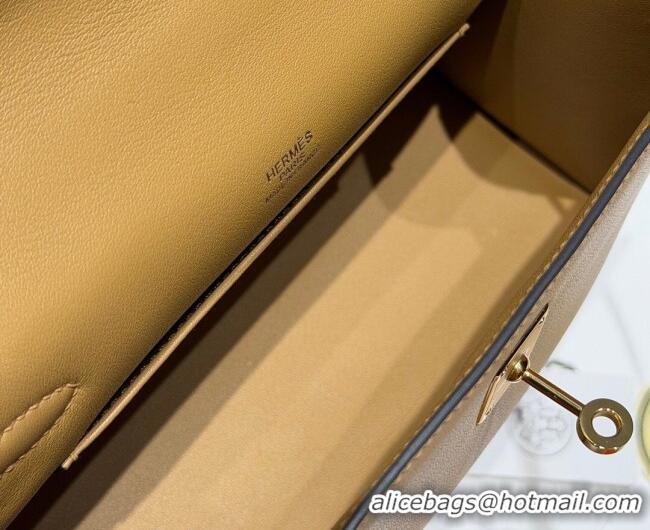Cheapest Hermes Kelly Pochette Swift Bag 22cm in Cow Leather 0414 Milk Tea 2026 (Half Handmade)