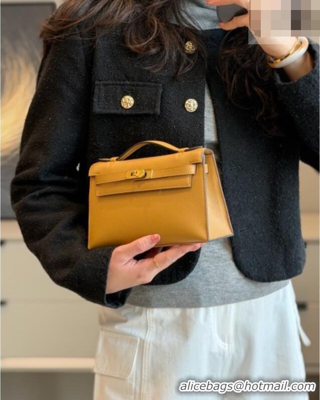 Cheapest Hermes Kelly Pochette Swift Bag 22cm in Cow Leather 0414 Milk Tea 2026 (Half Handmade)