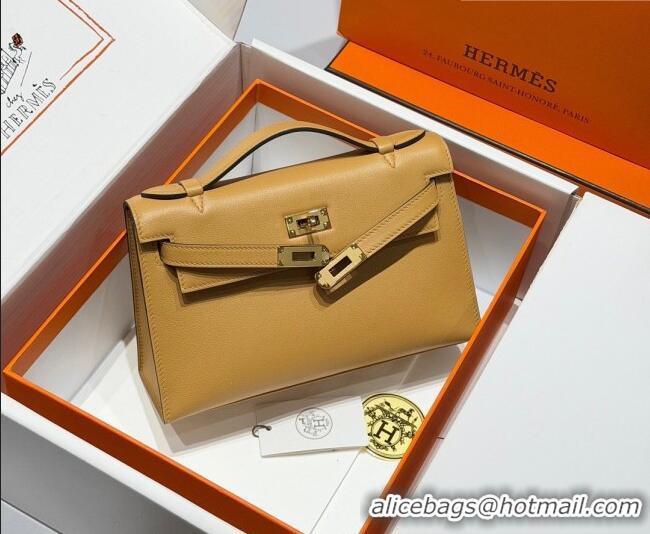 Cheapest Hermes Kelly Pochette Swift Bag 22cm in Cow Leather 0414 Milk Tea 2026 (Half Handmade)