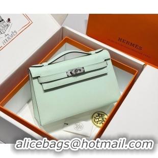Discount Hermes Kelly Pochette Swift Bag 22cm in Cow Leather 0414 Bubble Green 2026 (Half Handmade)