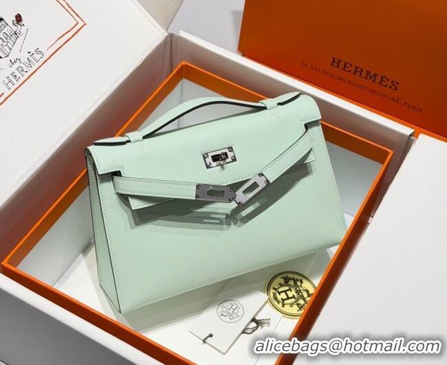 Discount Hermes Kelly Pochette Swift Bag 22cm in Cow Leather 0414 Bubble Green 2026 (Half Handmade)