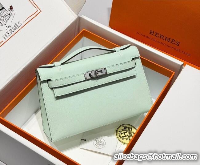 Discount Hermes Kelly Pochette Swift Bag 22cm in Cow Leather 0414 Bubble Green 2026 (Half Handmade)