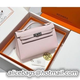 Classic Cheap Hermes Kelly Pochette Swift Bag 22cm in Cow Leather 0414 Dreamy Pink 2026 (Half Handmade)