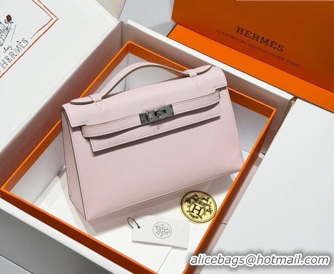 Classic Cheap Hermes Kelly Pochette Swift Bag 22cm in Cow Leather 0414 Dreamy Pink 2026 (Half Handmade)