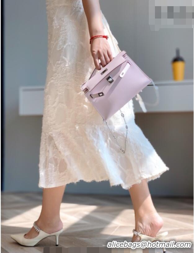Classic Cheap Hermes Kelly Pochette Swift Bag 22cm in Cow Leather 0414 Dreamy Pink 2026 (Half Handmade)