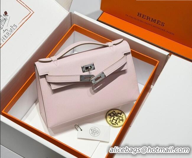 Classic Cheap Hermes Kelly Pochette Swift Bag 22cm in Cow Leather 0414 Dreamy Pink 2026 (Half Handmade)