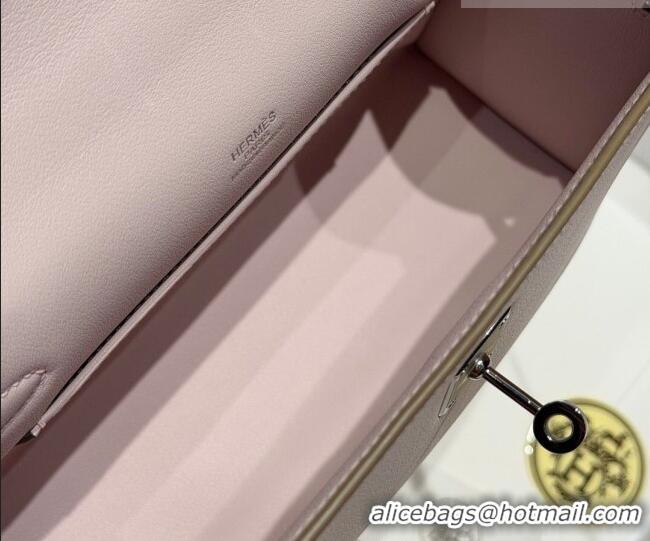 Classic Cheap Hermes Kelly Pochette Swift Bag 22cm in Cow Leather 0414 Dreamy Pink 2026 (Half Handmade)