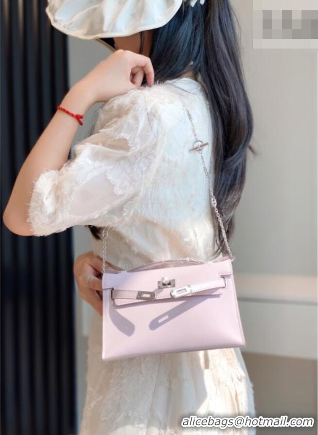 Classic Cheap Hermes Kelly Pochette Swift Bag 22cm in Cow Leather 0414 Dreamy Pink 2026 (Half Handmade)