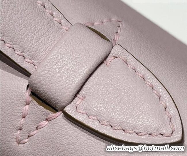 Classic Cheap Hermes Kelly Pochette Swift Bag 22cm in Cow Leather 0414 Dreamy Pink 2026 (Half Handmade)