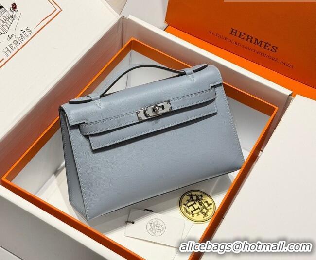 Market Sells Hermes Kelly Pochette Swift Bag 22cm in Cow Leather 0414 Linen Blue 2026 (Half Handmade)