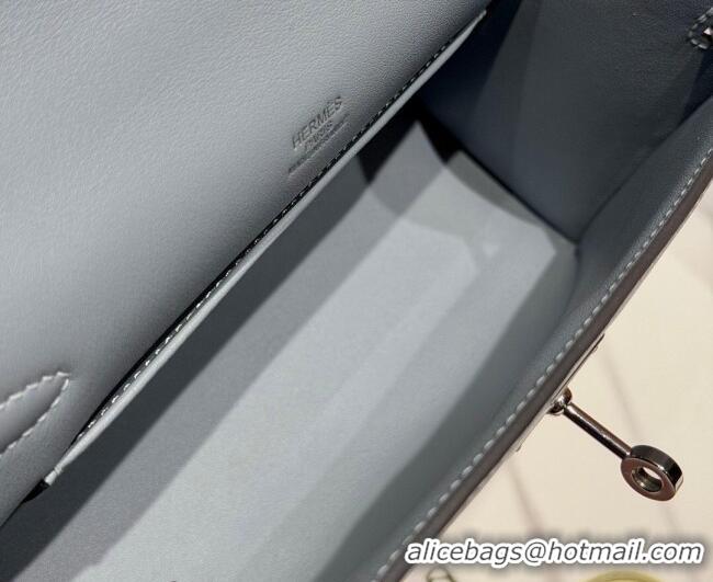 Market Sells Hermes Kelly Pochette Swift Bag 22cm in Cow Leather 0414 Linen Blue 2026 (Half Handmade)