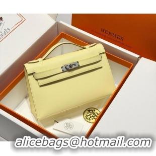 Chic Discount Hermes Kelly Pochette Swift Bag 22cm in Cow Leather 0414 Milton Yellow 2026 (Half Handmade)