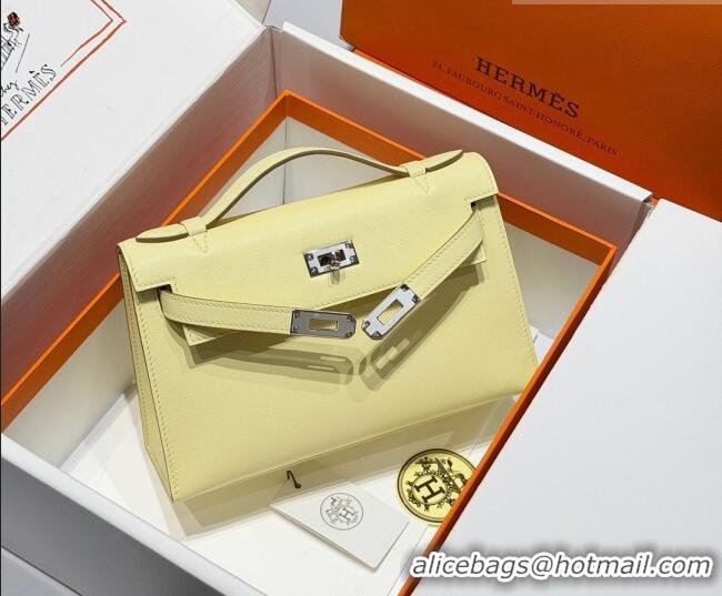 Chic Discount Hermes Kelly Pochette Swift Bag 22cm in Cow Leather 0414 Milton Yellow 2026 (Half Handmade)