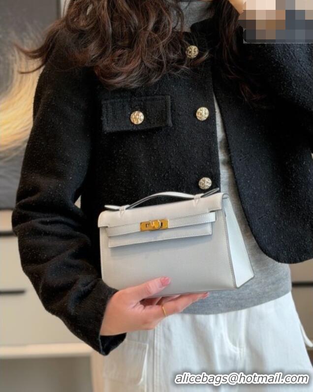 Best Price Hermes Kelly Pochette Swift Bag 22cm in Cow Leather 0414 Brail Blue 2026 (Half Handmade)