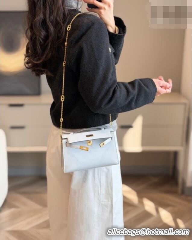 Best Price Hermes Kelly Pochette Swift Bag 22cm in Cow Leather 0414 Brail Blue 2026 (Half Handmade)