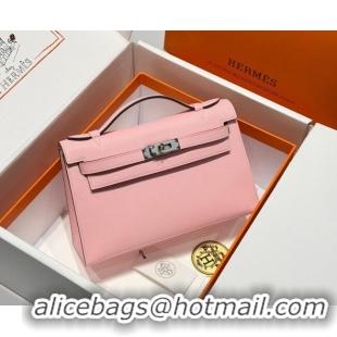 Good Quality Hermes Kelly Pochette Swift Bag 22cm in Cow Leather 0414 Milk Shake Pink 2026 (Half Handmade)
