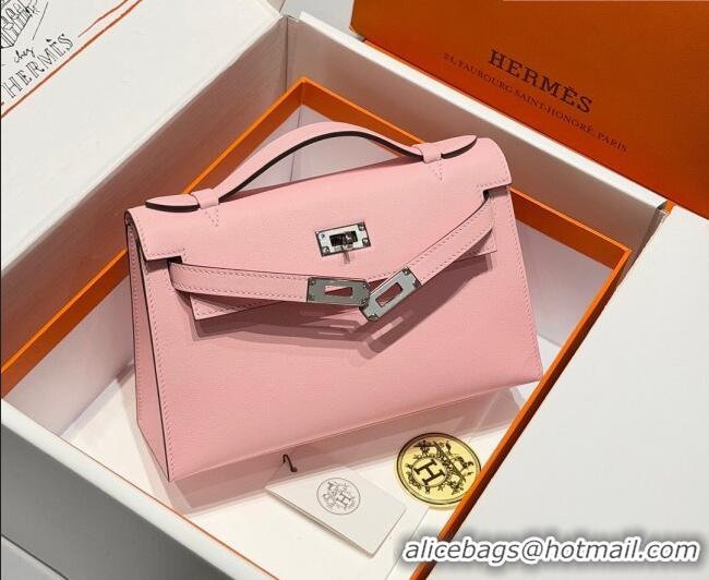 Good Quality Hermes Kelly Pochette Swift Bag 22cm in Cow Leather 0414 Milk Shake Pink 2026 (Half Handmade)