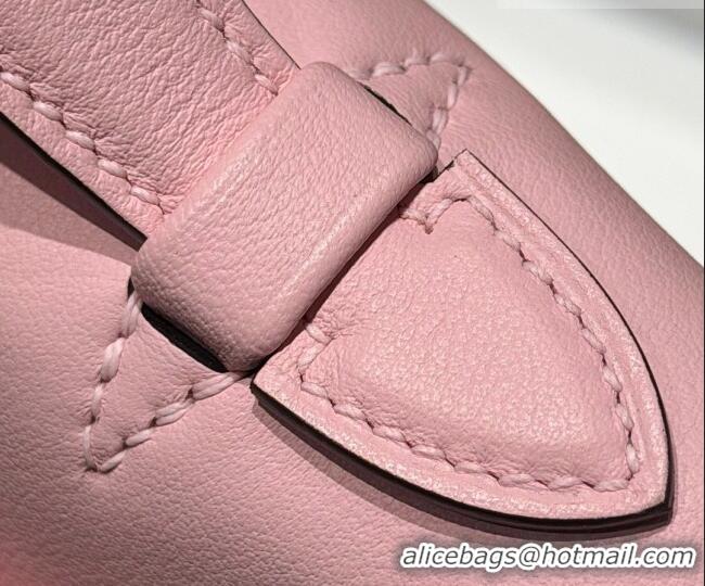 Good Quality Hermes Kelly Pochette Swift Bag 22cm in Cow Leather 0414 Milk Shake Pink 2026 (Half Handmade)