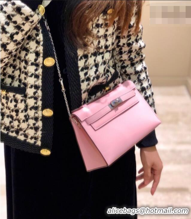 Good Quality Hermes Kelly Pochette Swift Bag 22cm in Cow Leather 0414 Milk Shake Pink 2026 (Half Handmade)