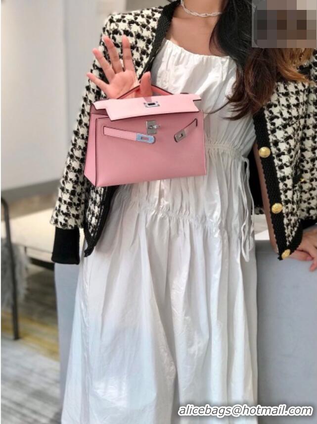 Good Quality Hermes Kelly Pochette Swift Bag 22cm in Cow Leather 0414 Milk Shake Pink 2026 (Half Handmade)