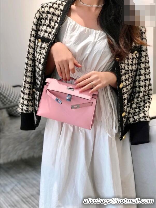 Good Quality Hermes Kelly Pochette Swift Bag 22cm in Cow Leather 0414 Milk Shake Pink 2026 (Half Handmade)
