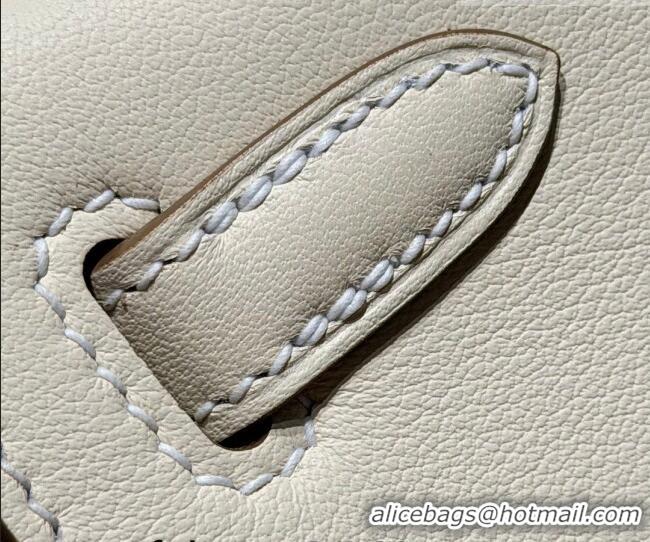 Best Grade Hermes Kelly Pochette Swift Bag 22cm in Cow Leather Milk Shake 0414 White/Silver 2026 (Half Handmade)
