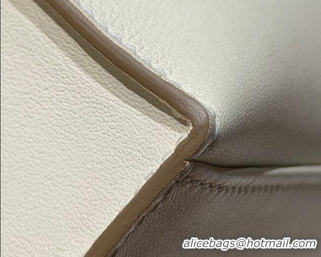 Best Grade Hermes Kelly Pochette Swift Bag 22cm in Cow Leather Milk Shake 0414 White/Silver 2026 (Half Handmade)