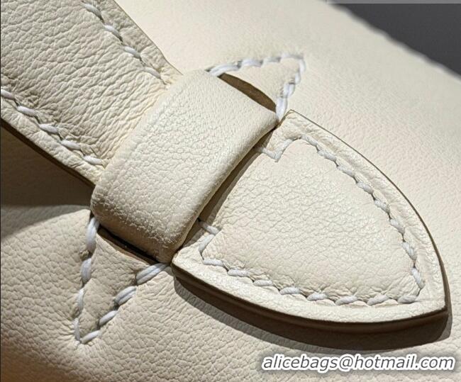Best Grade Hermes Kelly Pochette Swift Bag 22cm in Cow Leather Milk Shake 0414 White/Silver 2026 (Half Handmade)